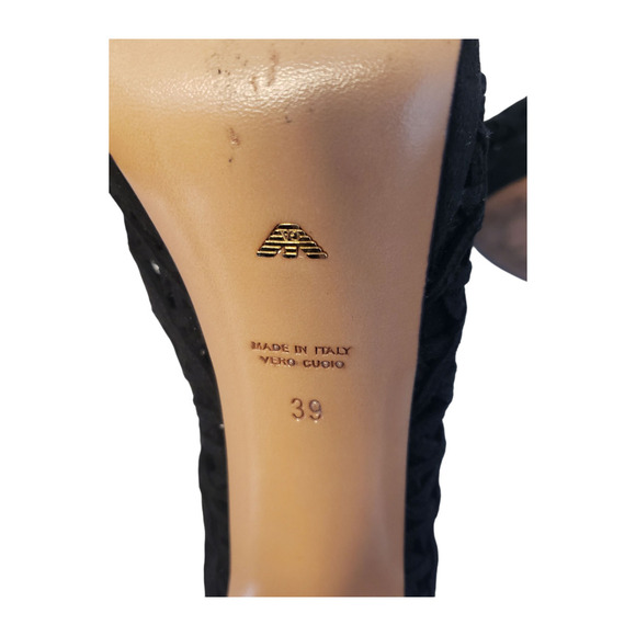 Emporio Armani Shoes Black Lace Up the Leg Stiletto High Heels Italy sz 39 Sexy - Picture 9 of 16